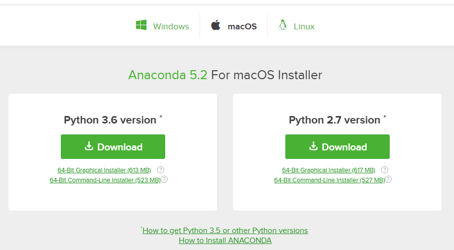 Anaconda downloads page: Python 3.6