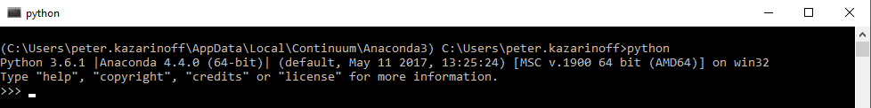 Anaconda Prompt showing Python version