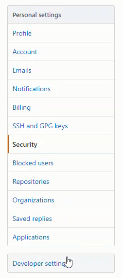 GitHub developer settings