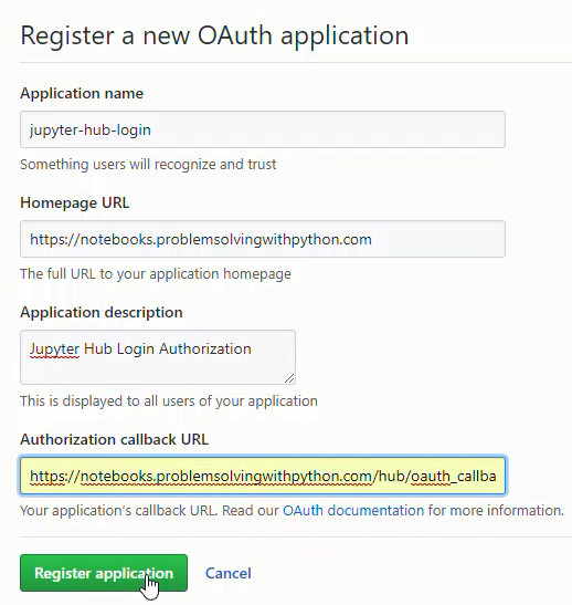 GitHub register new app