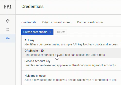 Google create credentials