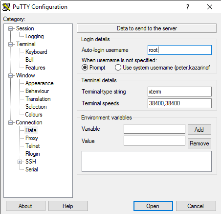 Putty login details