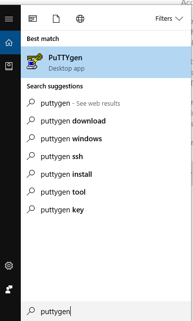 PuTTYgen in Windows Start Menu