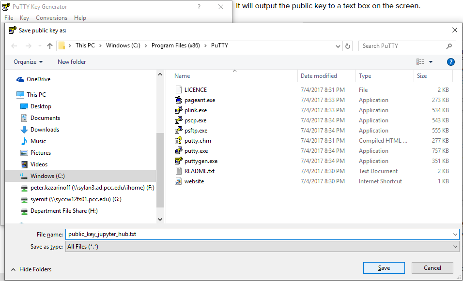 PuTTYgen save public key name