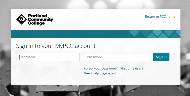 MyPCC login page