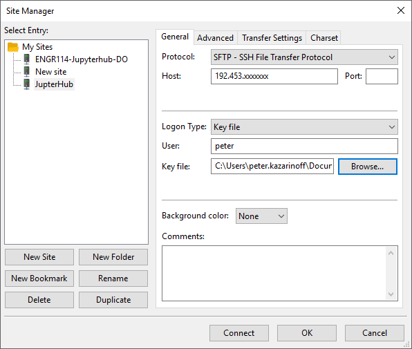 FileZilla SFTP settings