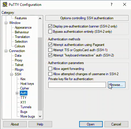 PuTTY Auth SSH private key