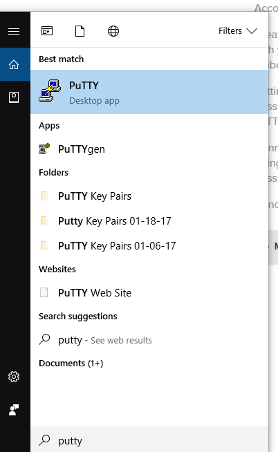 Putty in Windows Start Menu